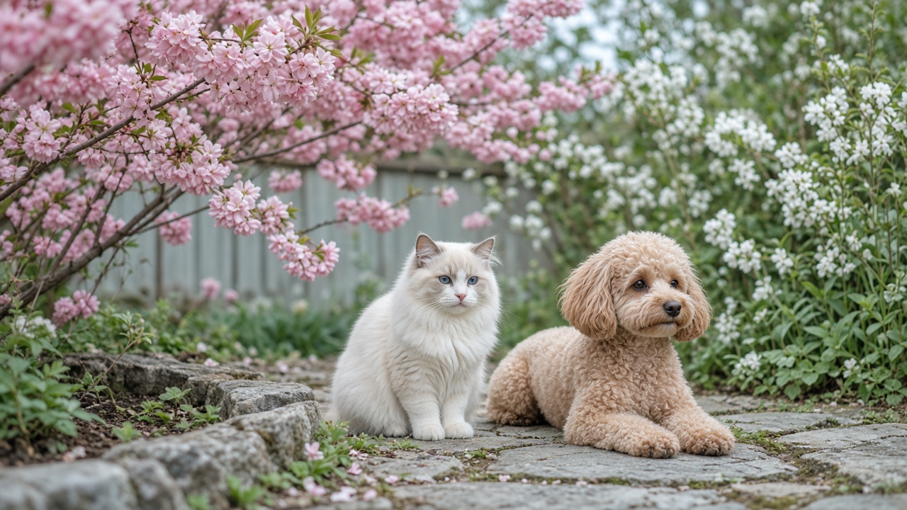 Katze und Hund im Garten von PawwBloom in Porrau